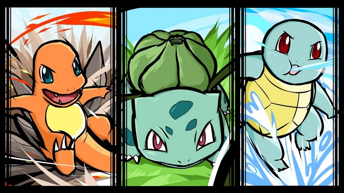 Charmander, Bulbasaur, and Squirtle from Pokemon