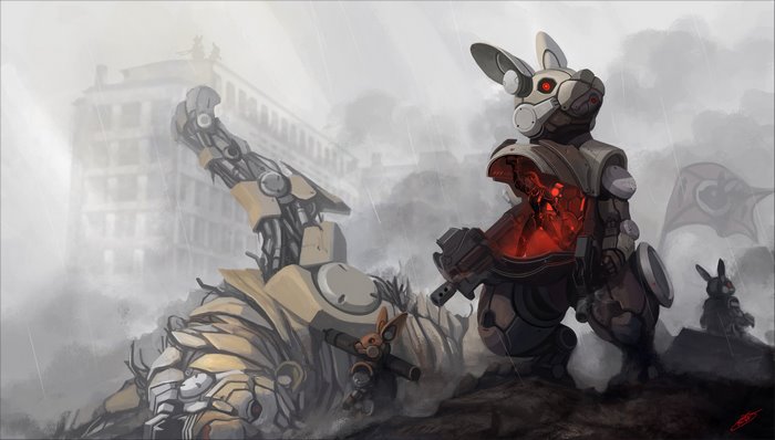 Robot rabbits in a post-apocalyptic city