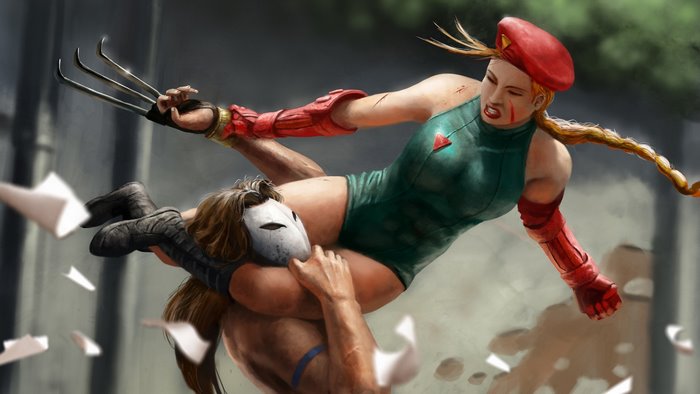 Cammy Fighting Intense Battle Scene from Street Fighter