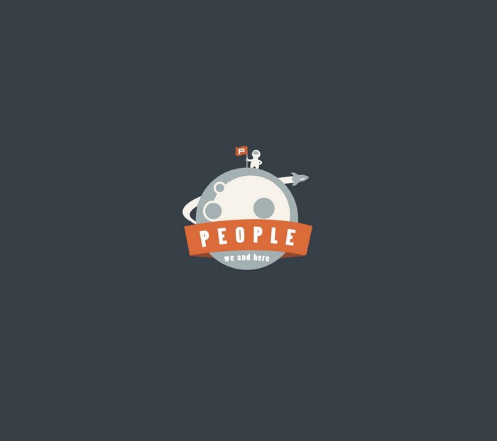 Minimalist logo with astronaut on moon and rocket
