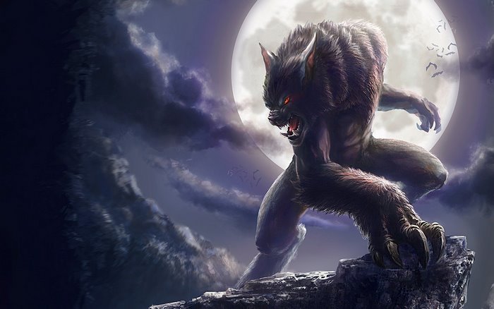 Werewolf howling at the full moon