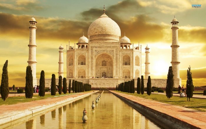 Taj Mahal with Sunset Glow and Reflecting Pool