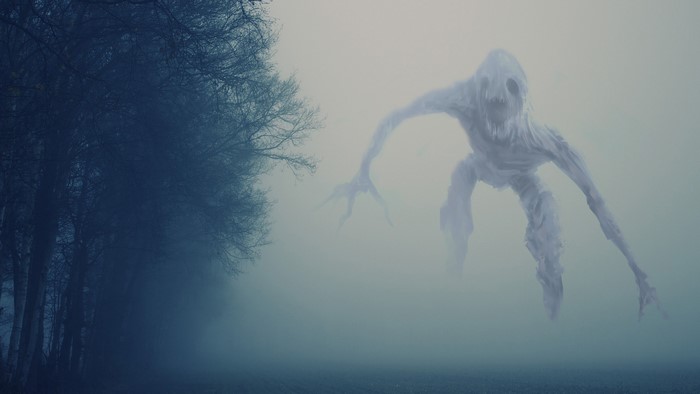 Eerie mist creature in a foggy forest