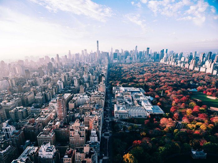 Aerial view of New York City and Central Park in fall