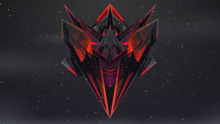 Abstract red and black geometric crystal with snow