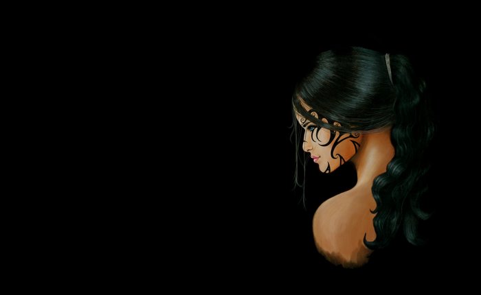 Artwork of a woman with facial tattoos in profile