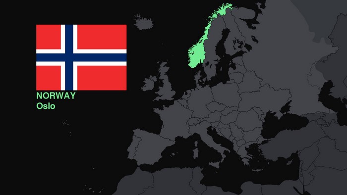 Norway flag and map of Europe with Norway highlighted
