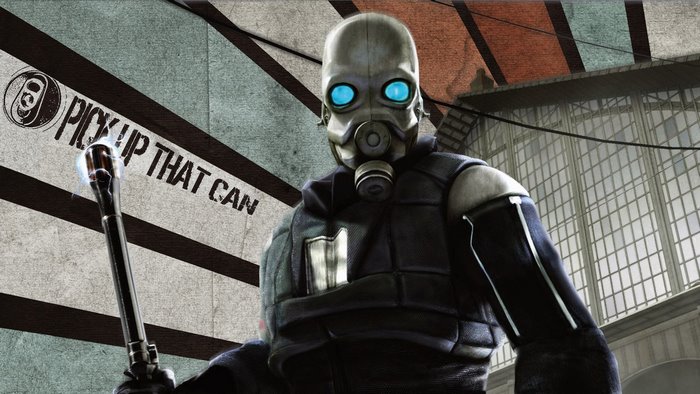 Combine soldier from Half-Life 2 holding a weapon