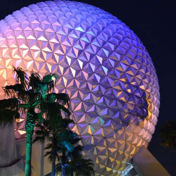 Spaceship Earth at Epcot at night