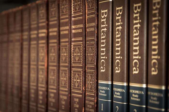 Encyclopedia Britannica books on a shelf