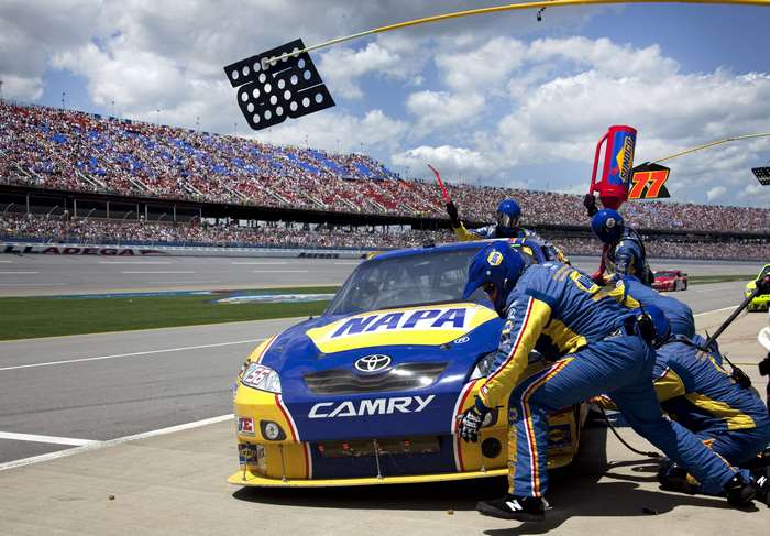 NASCAR pit crew servicing Toyota Camry at Talladega 4K