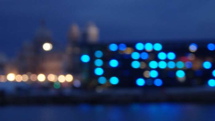 Abstract blue and yellow blurred lights at night