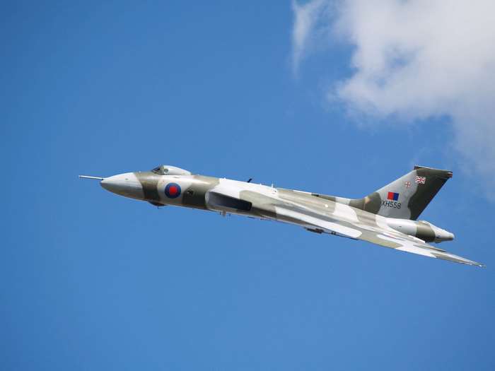 Avro Vulcan bomber aircraft flying in the sky
