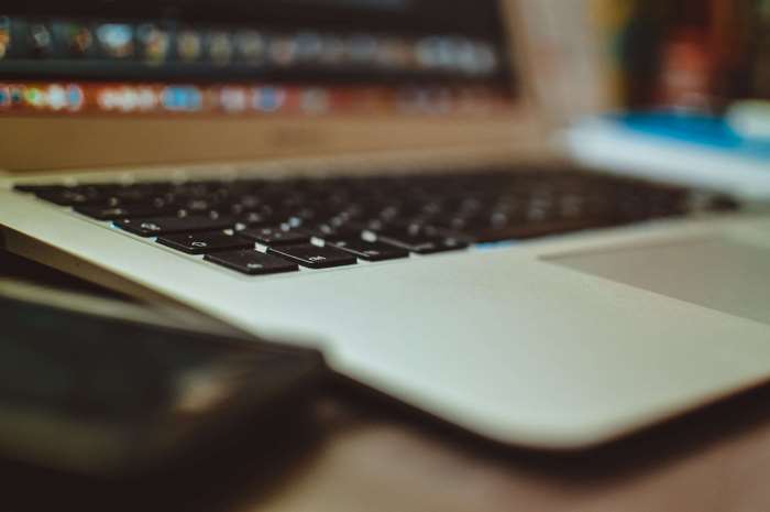 Close-up of a MacBook laptop keyboard