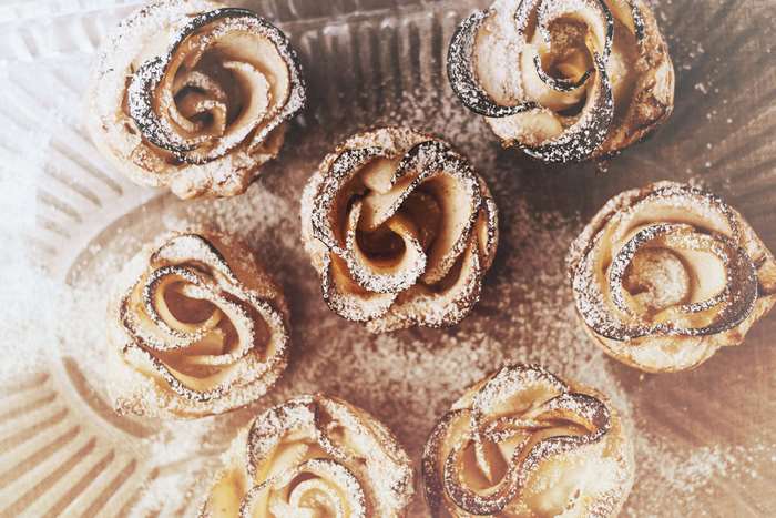 Apple Rose Pastries with Powdered Sugar