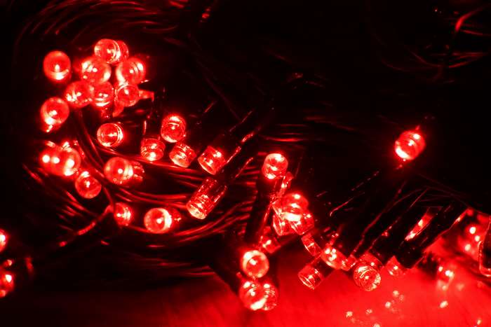 Macro view of red Christmas lights