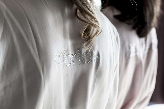 Bride and bridesmaid robes with rhinestone details