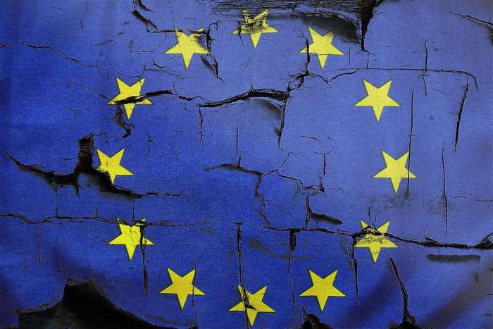 Cracked European Union flag with yellow stars