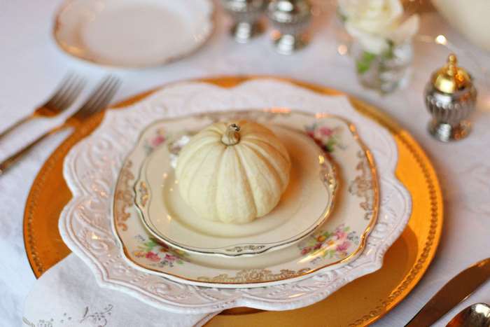 Elegant Table Setting with White Pumpkin