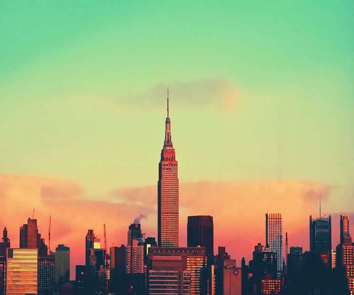 Empire State Building and New York City Skyline at Sunset 4K