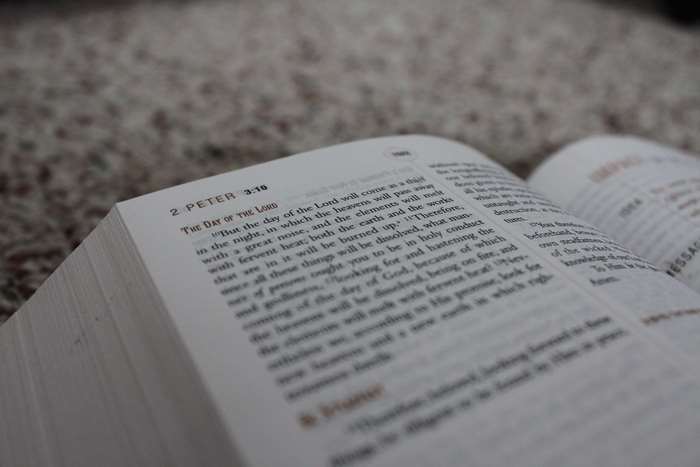 Open Bible with 2 Peter 3:10 Text 4K