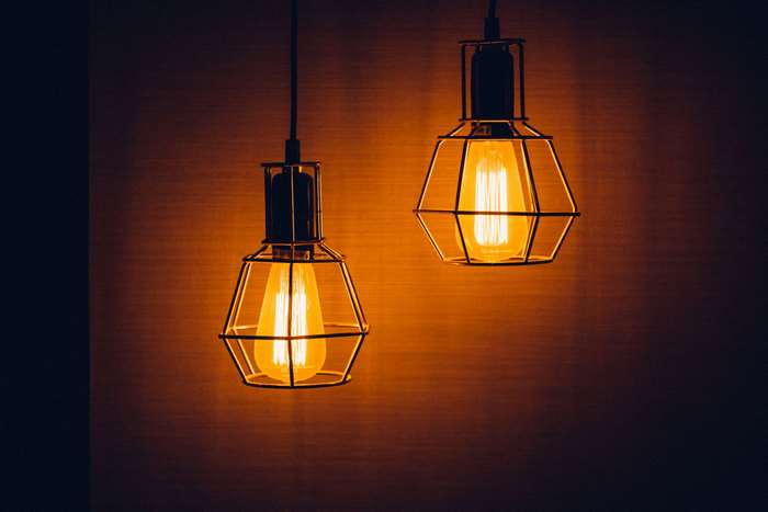 Two Edison light bulbs with wire cages