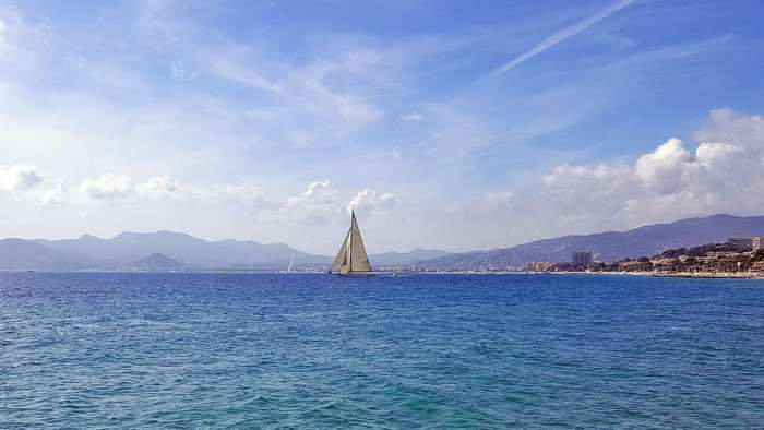 Sailboat on the Mediterranean Sea near Cannes, France
