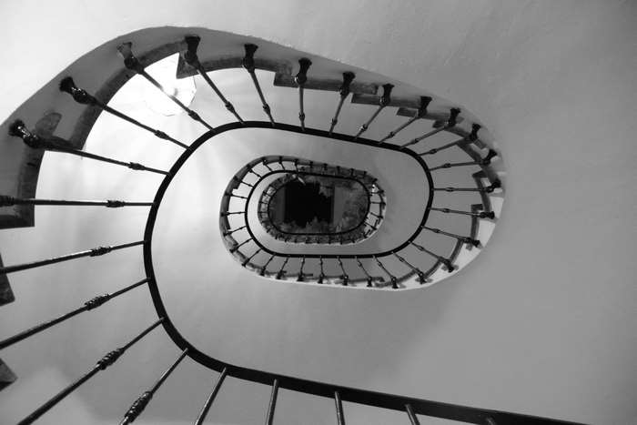 Spiral staircase in black and white