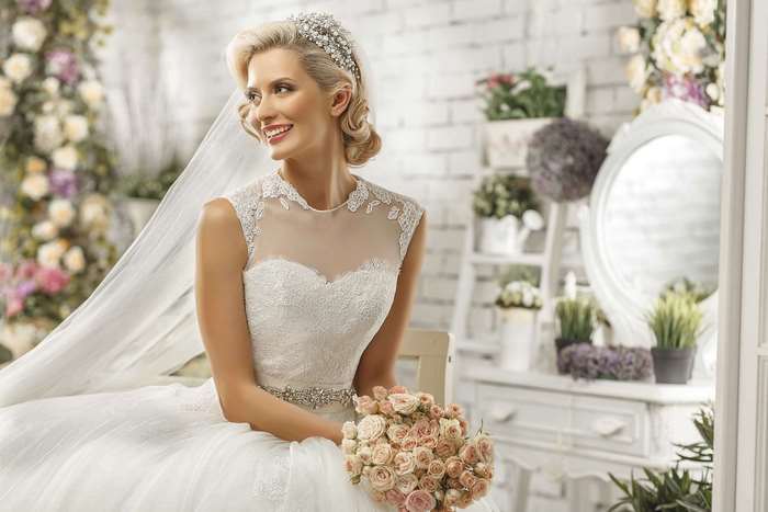 Bride in a wedding dress holding a bouquet