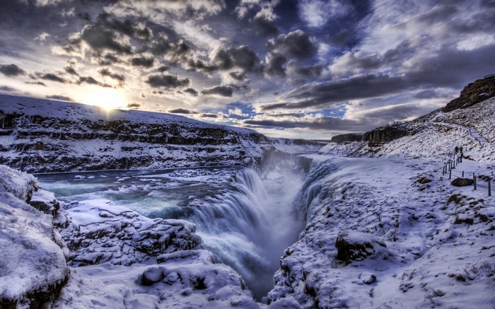 Gullfoss Waterfall in Iceland during winter