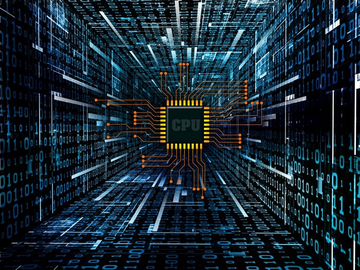 Abstract Digital CPU Circuit in Blue Binary Matrix