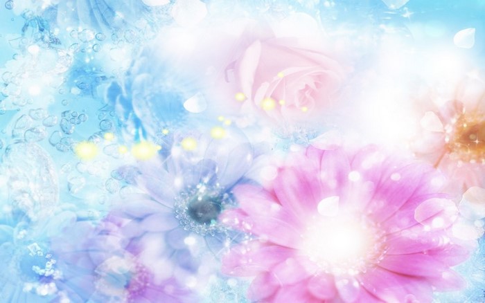 Pink and Blue Flowers with Bokeh Effects