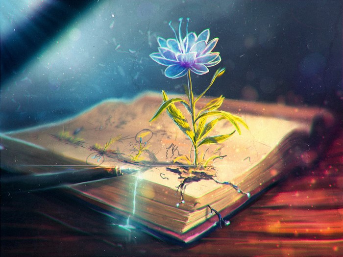 Glowing Flower Growing from an Open Book
