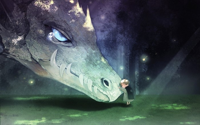 Anime Dragon and Child in Forest