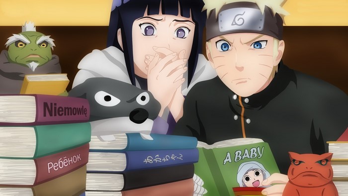 Naruto and Hinata Studying with Baby Books