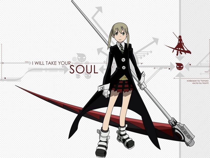 Maka Albarn from Soul Eater holding a scythe