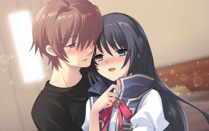 Tender Embrace Between Blushing Boy and Girl