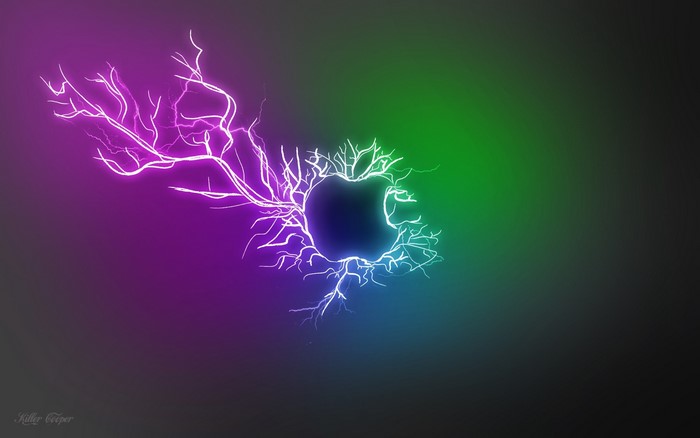 Apple logo with purple and green lightning