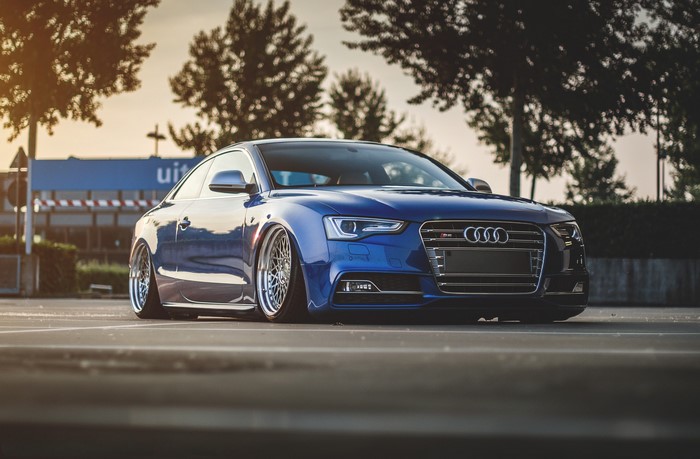 Blue Audi S5 tuned with custom wheels