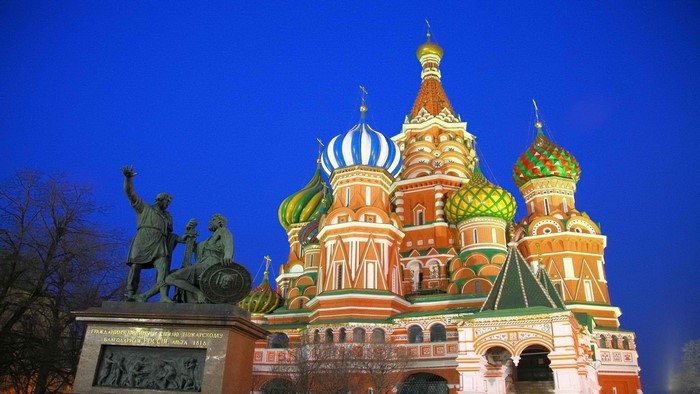 Saint Basil's Cathedral and monument in Moscow, Russia