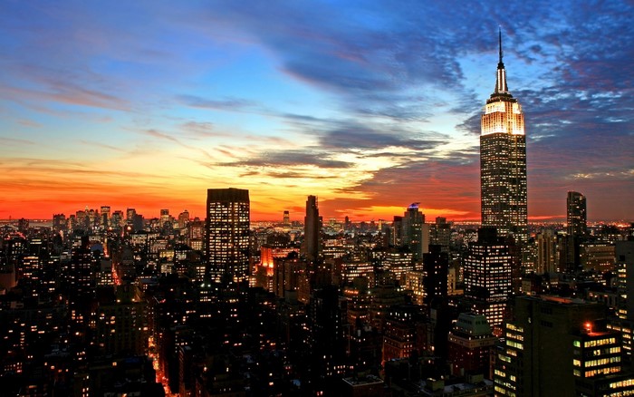 New York City skyline at sunset with Empire State Building