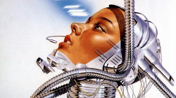 Woman with cybernetic implants and wires