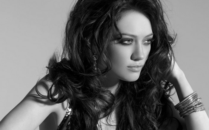 Hilary Duff black and white portrait