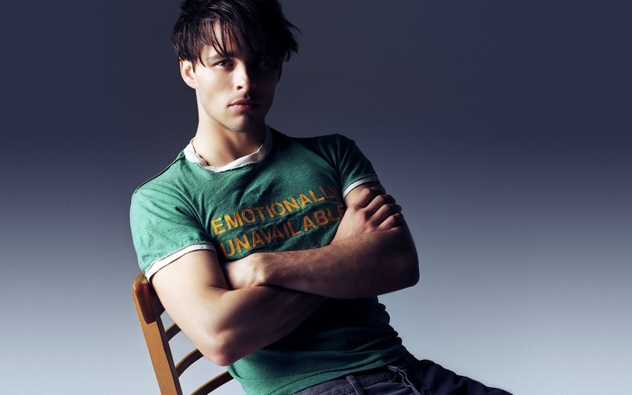 James Marsden wearing a green t-shirt