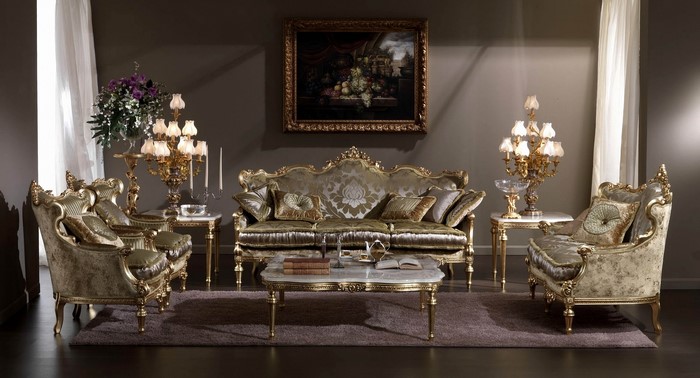 Ornate living room with vintage furniture and artwork
