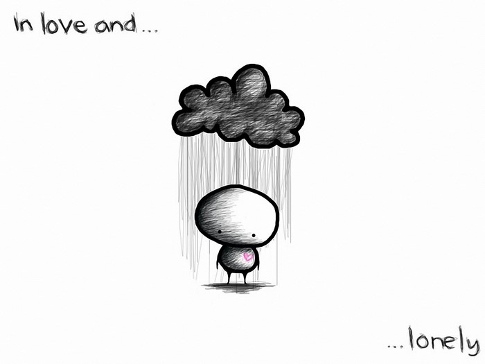 Drawing of a lonely figure under a rain cloud