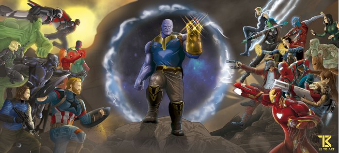 Avengers and Guardians of the Galaxy vs Thanos artwork