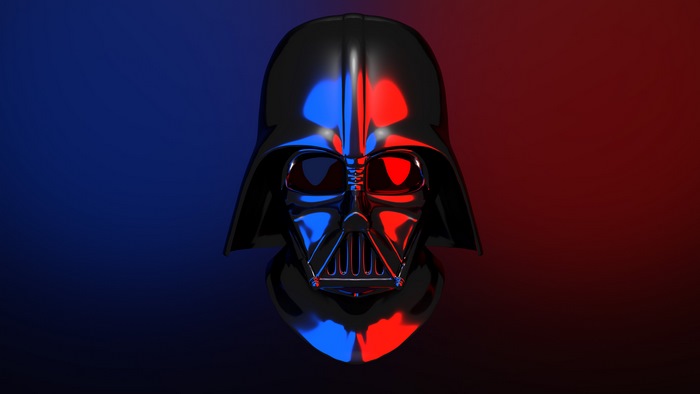 Darth Vader helmet with red and blue lighting