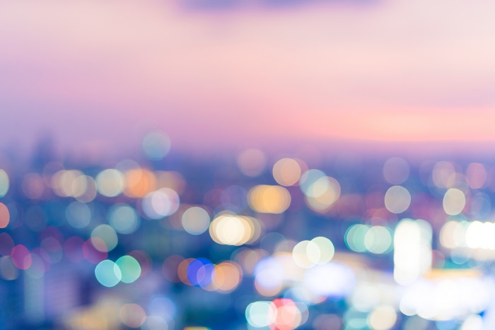 Bokeh effect of city lights at dusk