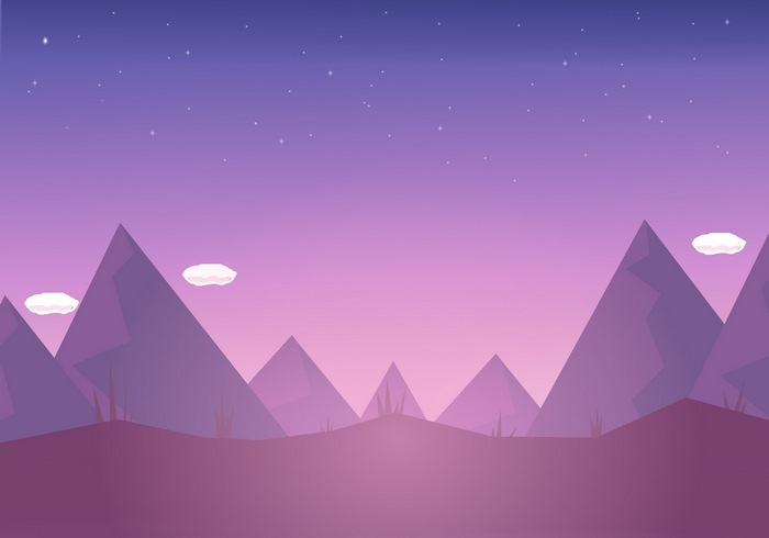 Minimalist mountain landscape with stars and clouds